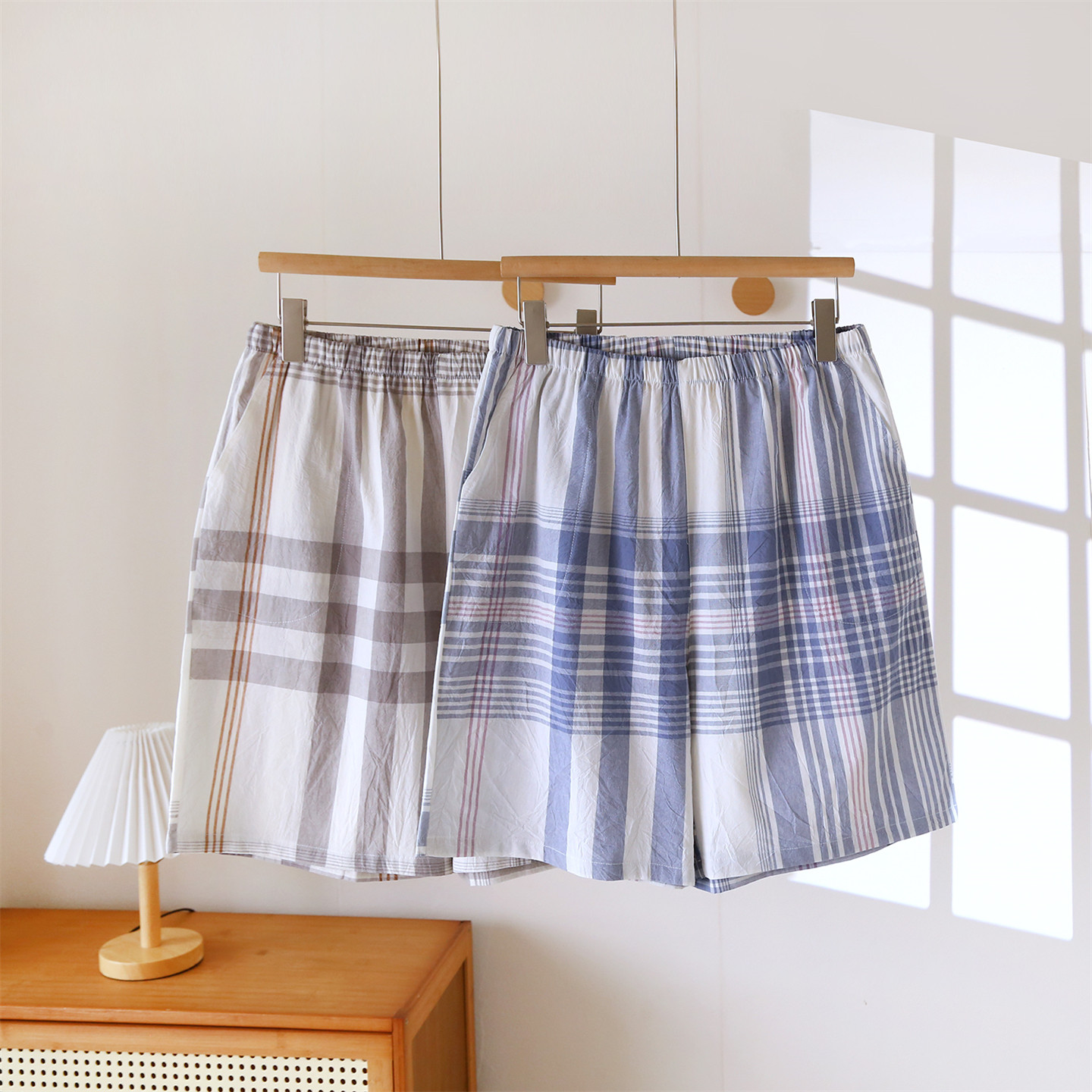 英伦格子短裤男纯棉布薄款家居5分大裤衩可外穿挺括沙滩裤休闲裤