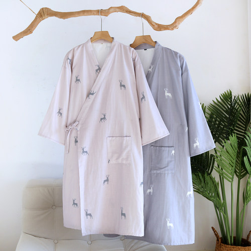 纯棉纱布情侣和服睡袍家居服睡衣