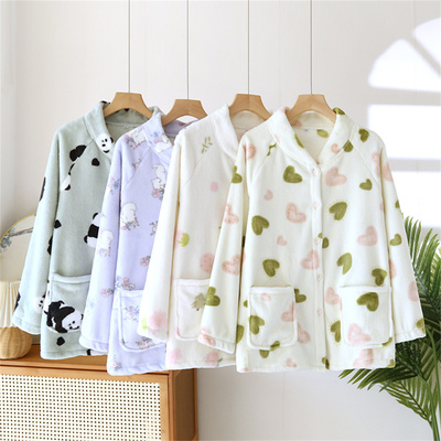 秋冬法兰绒睡衣加厚大码保暖上衣