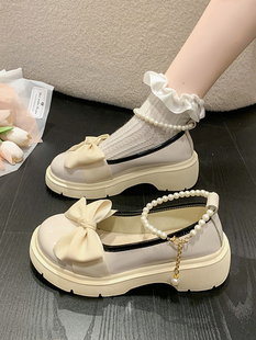 白色玛丽珍小皮鞋 单鞋 新款 女日系JK厚底仙女风蝴蝶结2023春季 法式
