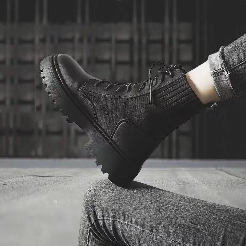 马丁靴男冬季英伦高帮鞋加绒中帮男靴潮鞋工装靴真皮雪地靴子男