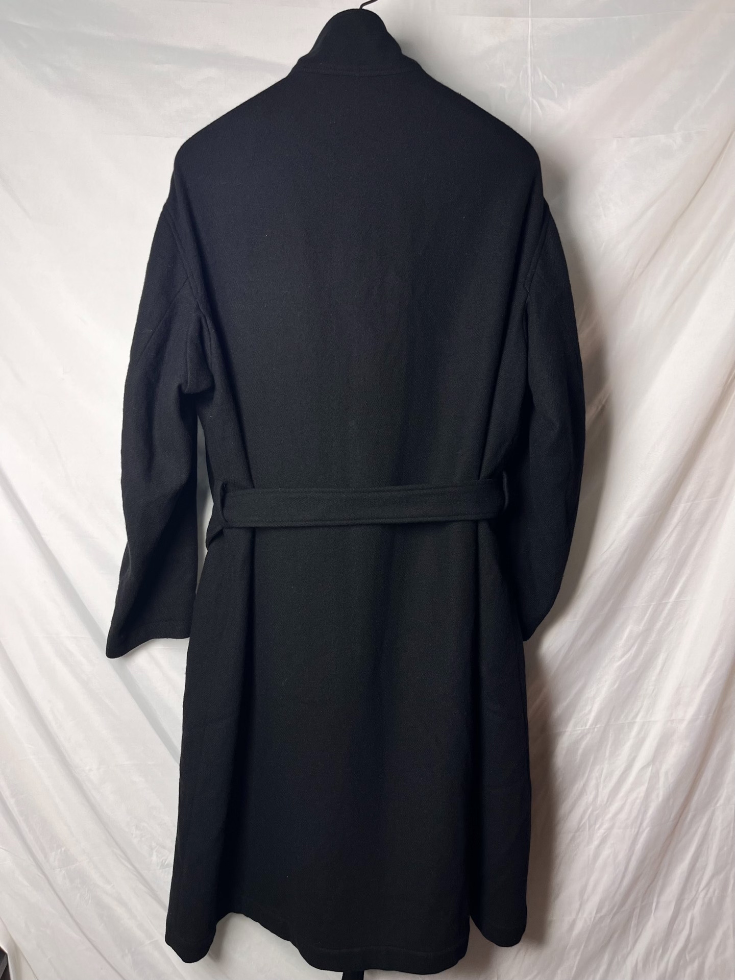 Yohji Yamamoto Black Flannel Stand Collar Coat — front