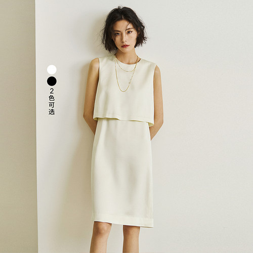 【商场同款】LILY2024夏新款女装设计感假两件无袖中长款连衣裙女