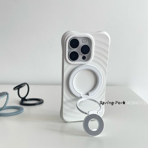 白色双面磁吸三折叠支架金属iPhone苹果17promax适用16pro手机壳15plus波漾壳14液态硅胶13高级耐脏防摔网红