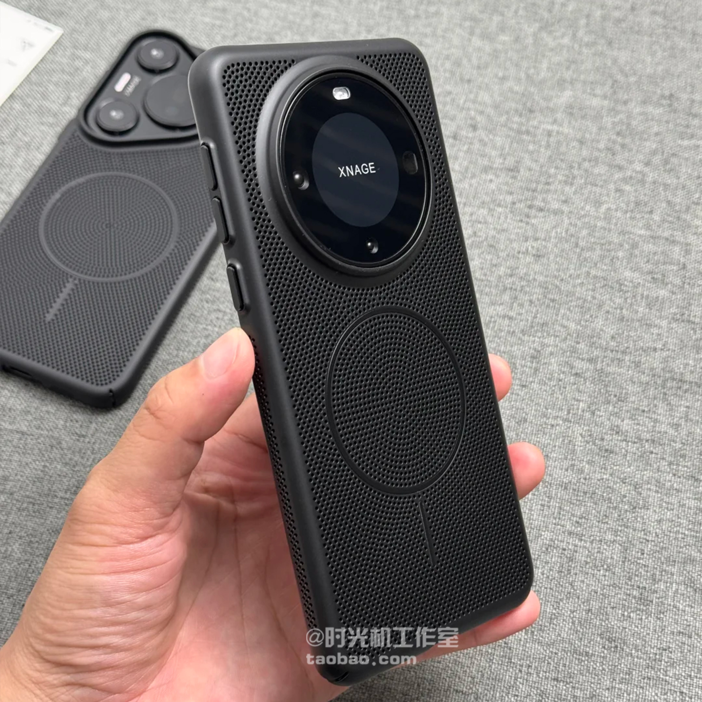 超薄镂空网洞散热磁吸壳适用华为Pura80手机壳P80Ultra透气PC硬Mate70Pro+纯黑色mate60电镀按键高级感男女套