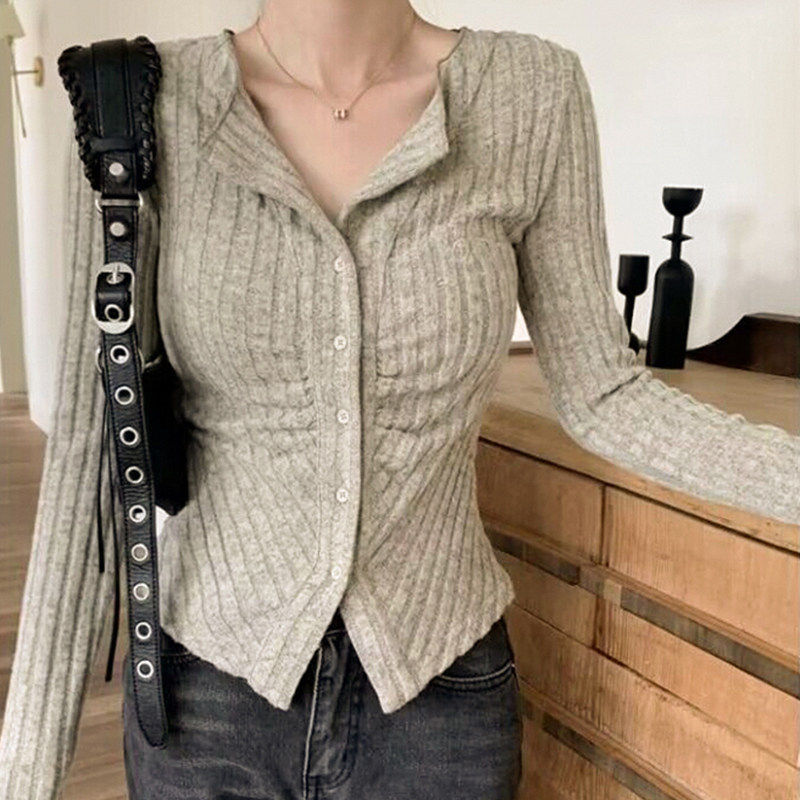修身针织打底衫开衫毛衣