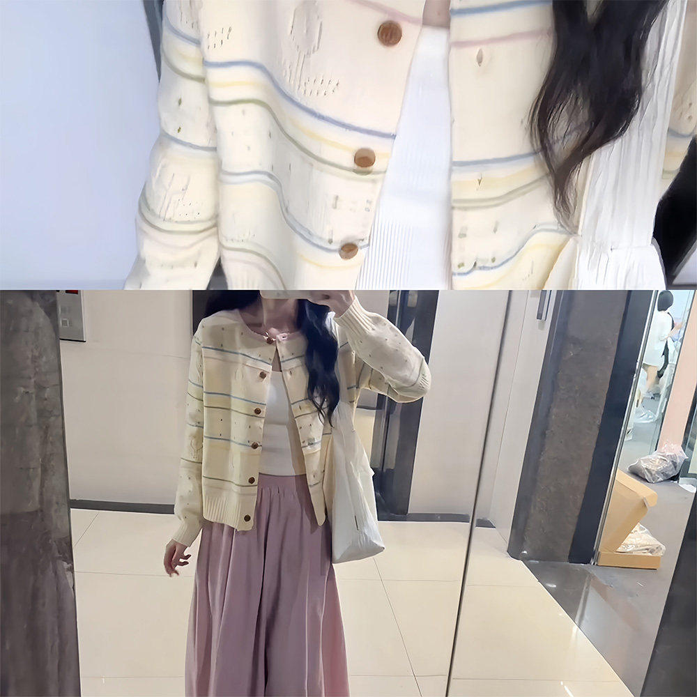 早春季韩系穿搭粉色条纹