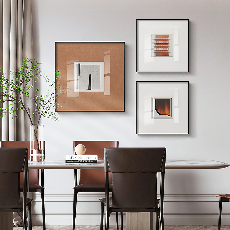 元素的空间现代简约餐厅抽象几何装饰画橙色卡纸铝合金框挂画墙画图片