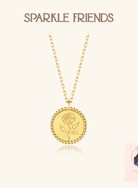 小众玫瑰花圆牌项链女生礼物