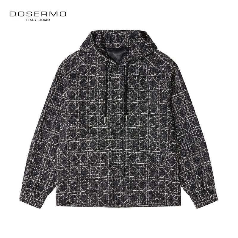 丹西摩（DOSERMO）轻奢男装男士提花带帽薄茄克秋冬外套