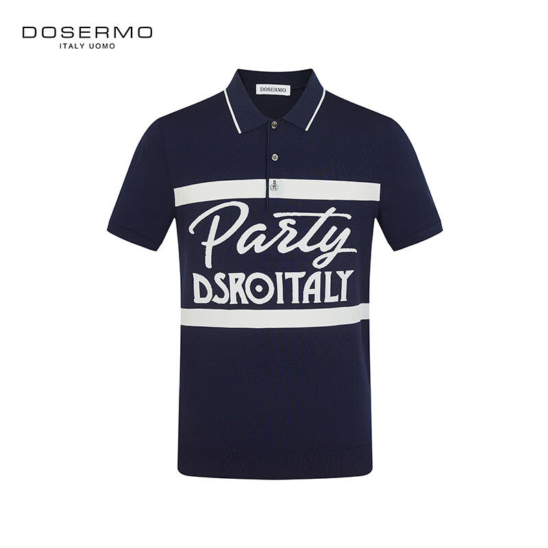 丹西摩（DOSERMO）轻奢内搭针织翻领条纹T恤POLO衫男士修身短袖上