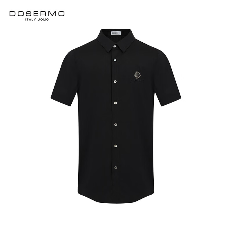 丹西摩(DOSERMO)轻奢男装净色短袖衬衫刺绣烫钻工艺衬衣