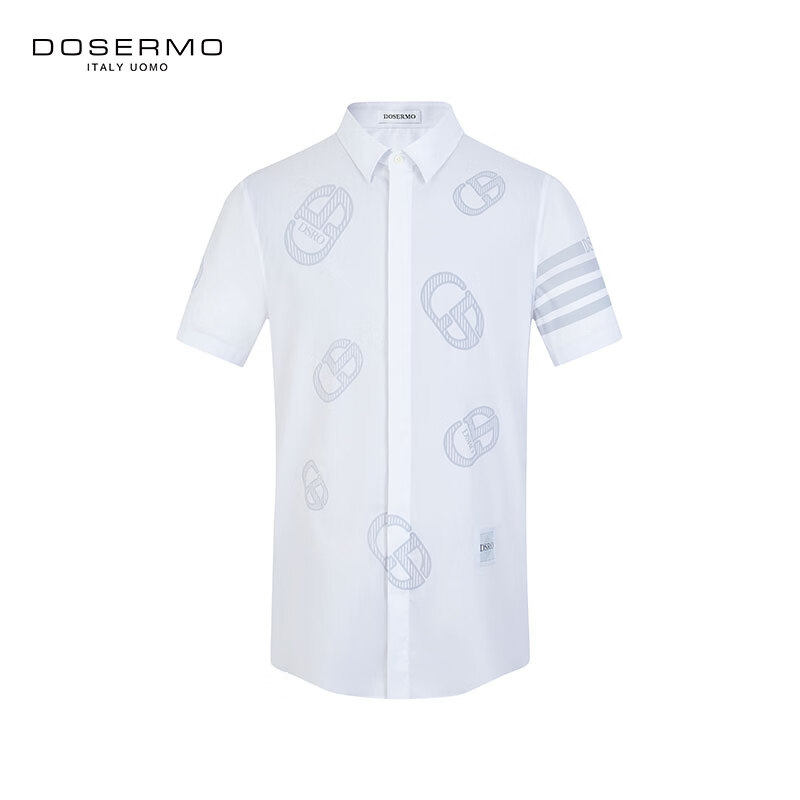 丹西摩(DOSERMO)轻奢男装翻领短袖印花衬衫男条纹商务休闲衬衣