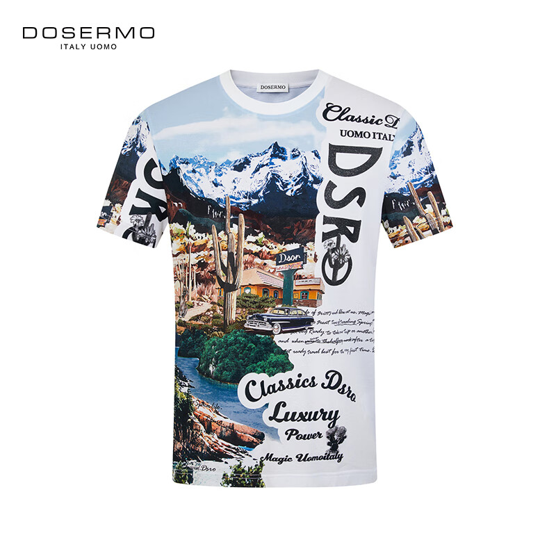 丹西摩（DOSERMO）轻奢男装纯棉短袖t恤圆领趣味印花T恤
