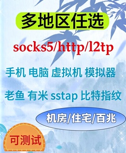 Socks5单窗口SK5静态/安卓/电脑/住宅虚拟机/模拟器/老鱼游戏多开