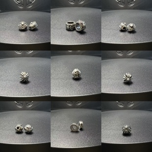 925实心银珠十字花手串男女手串DIY隔珠圆珠银饰配件复古做旧10mm