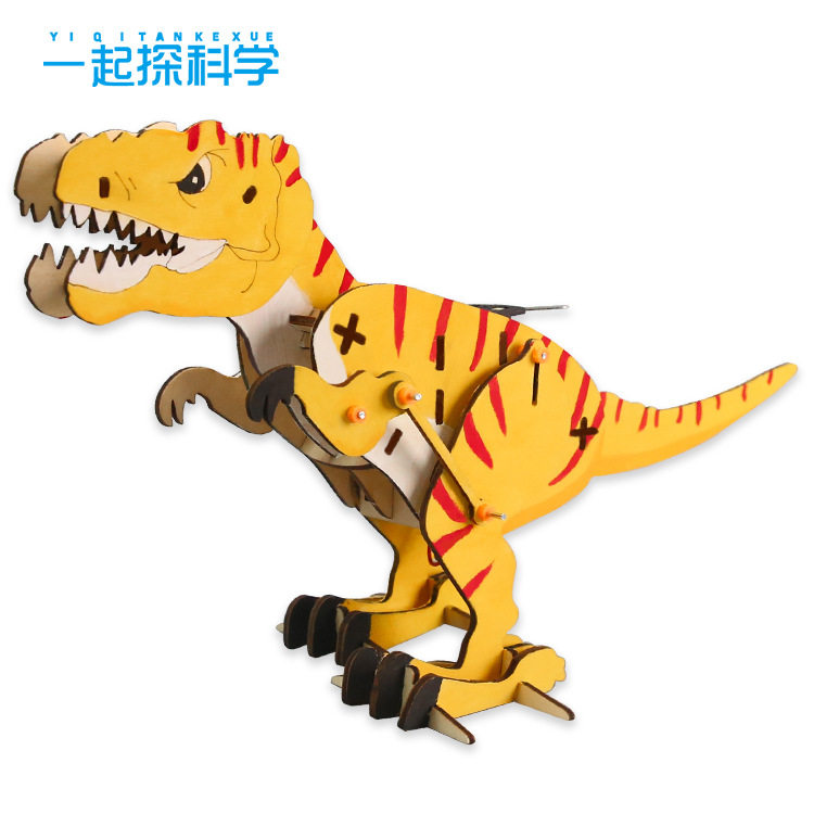 机械木质拼图霸王龙diy科技小制作 仿生益智科教玩具 儿童节礼物
