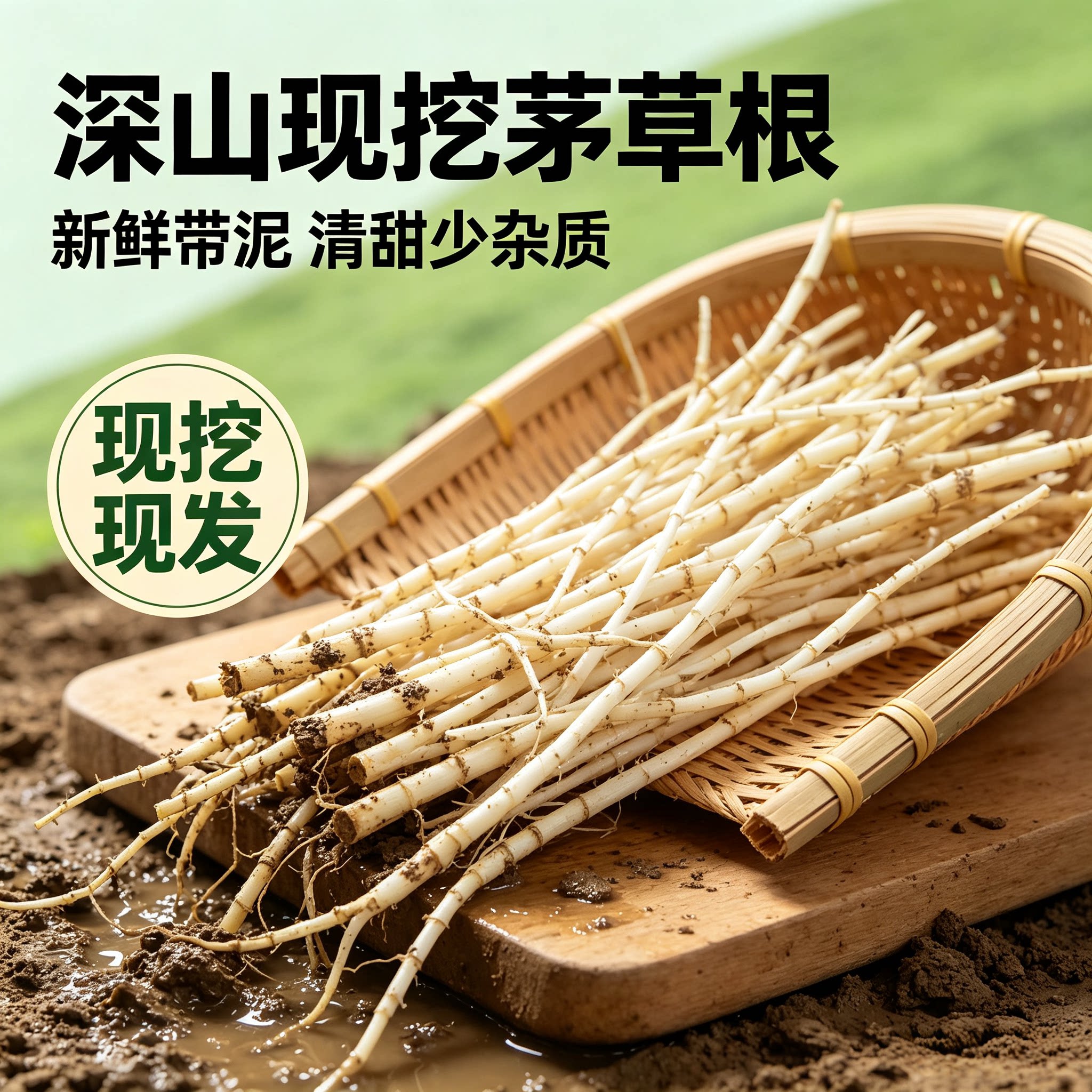 新鲜现挖甜茅草根煮水煲汤