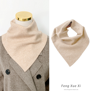 冬季保暖三角针织围脖百搭毛线小围巾女2024新款韩版纯色防寒脖套