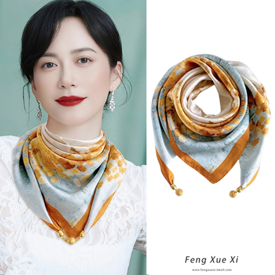 春秋洋气磁铁扣小方巾女丝巾