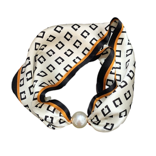 真丝丝巾大珍珠桑蚕丝磁吸扣长条锁骨链女士春夏季装饰小领巾洋气