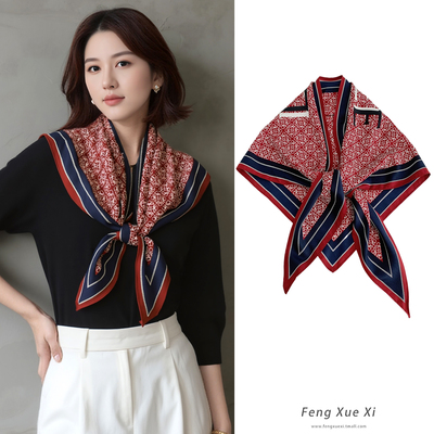 红色线条秋季新款三角丝巾女领巾