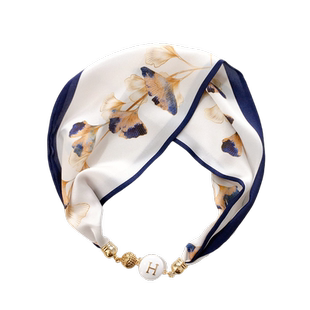 空灵羽毛珍珠磁扣长条项链丝巾女春夏秋装饰领巾洋气复古四季百搭