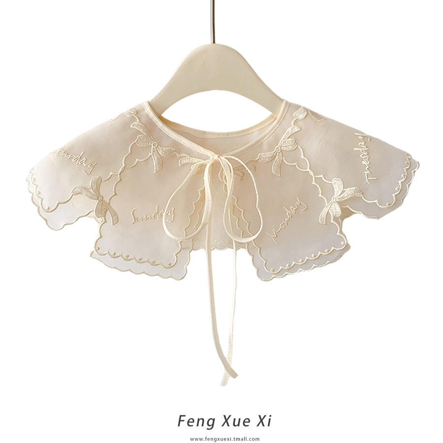 杏色字母春夏雪纺薄款外搭假领子