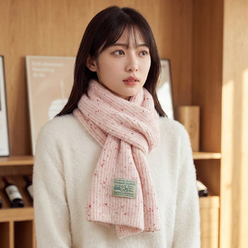 冬季加厚彩点毛线围巾女士保暖针织护颈围脖柔软脖套新款韩版百搭