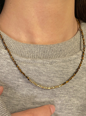 雨琦18K金虎眼石碎银子项项链