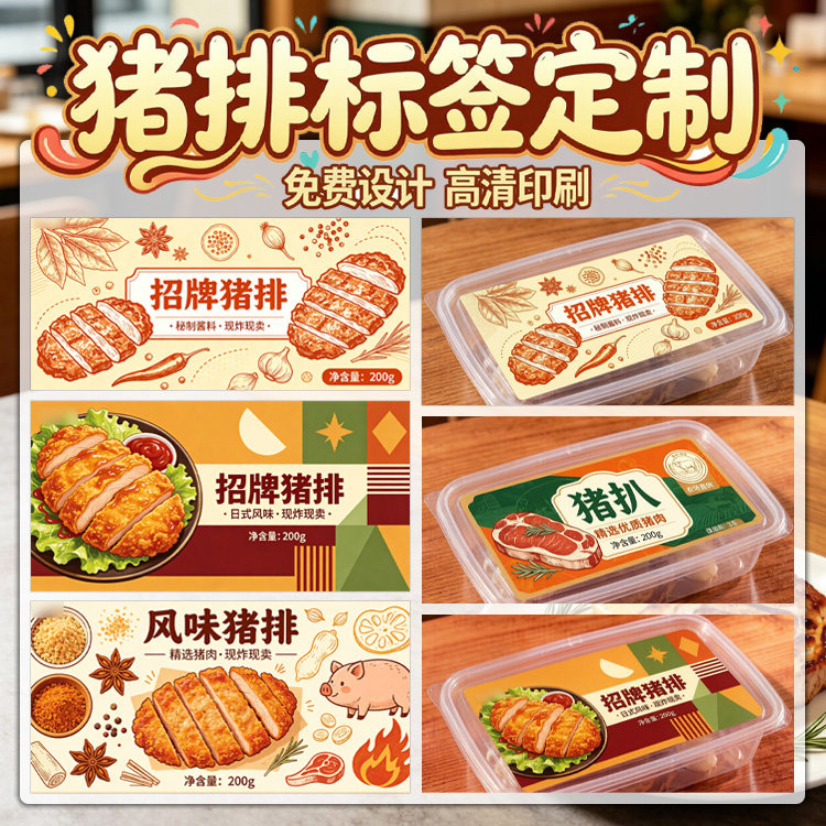 猪排肉串标签定制专属商标防潮包装贴纸印制预制菜肉不干胶标贴