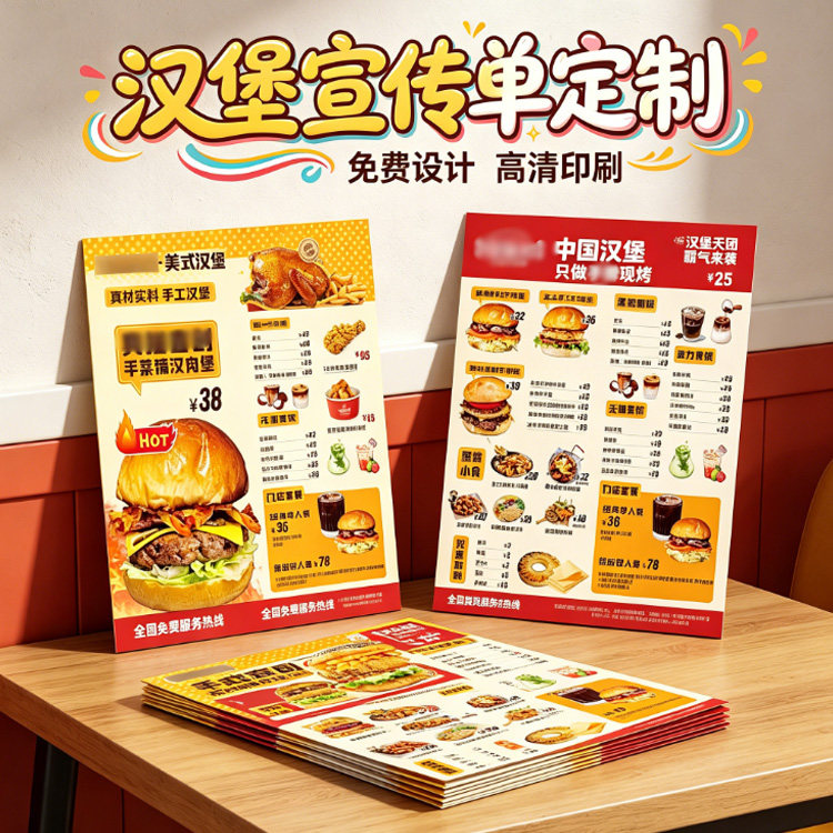 快餐门店汉堡宣传单商标炸鸡桶餐垫卡片不干胶贴纸定制鸡排标签