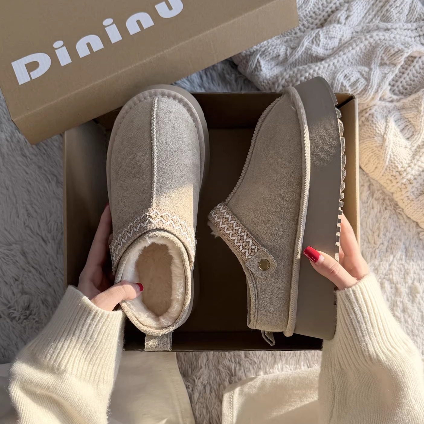 厚底雪地靴女冬外穿2025新款包头半拖勃肯复古加绒加厚保暖棉拖鞋,女鞋,时尚雪地靴,淘宝优惠券,粉丝福利购,淘宝优惠卷