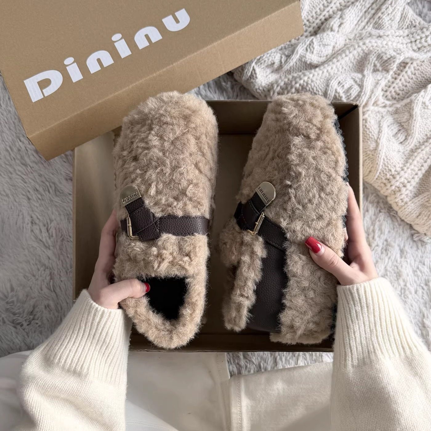 韩版厚底增高毛毛鞋女外穿2025冬季新款加绒勃肯鞋百搭保暖棉鞋女,女鞋,浅口单鞋,淘宝优惠券,粉丝福利购,淘宝优惠卷