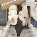 加绒保暖厚底舒适防水包头棉拖鞋 复古毛毛拖鞋 女外穿2025秋冬新款