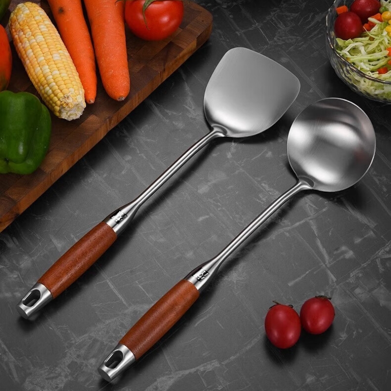 双立人梨花木柄不锈钢锅铲汤勺