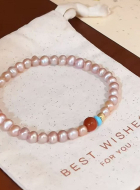 法式粉紫色淡水仿珍珠串珠手链复