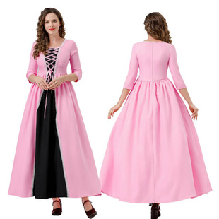 万圣节欧美宫廷复古中世纪大摆裙粉色礼服cosplay连衣裙
