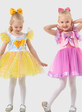 粉色蓬蓬纱裙亮片女孩公主黄色蓬蓬连衣裙晚礼服六一儿童演出服