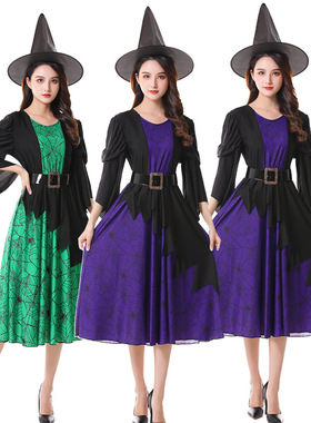 万圣节成人化装舞会cosplay吸血鬼女巫紫色绿色巫婆演出派对服饰
