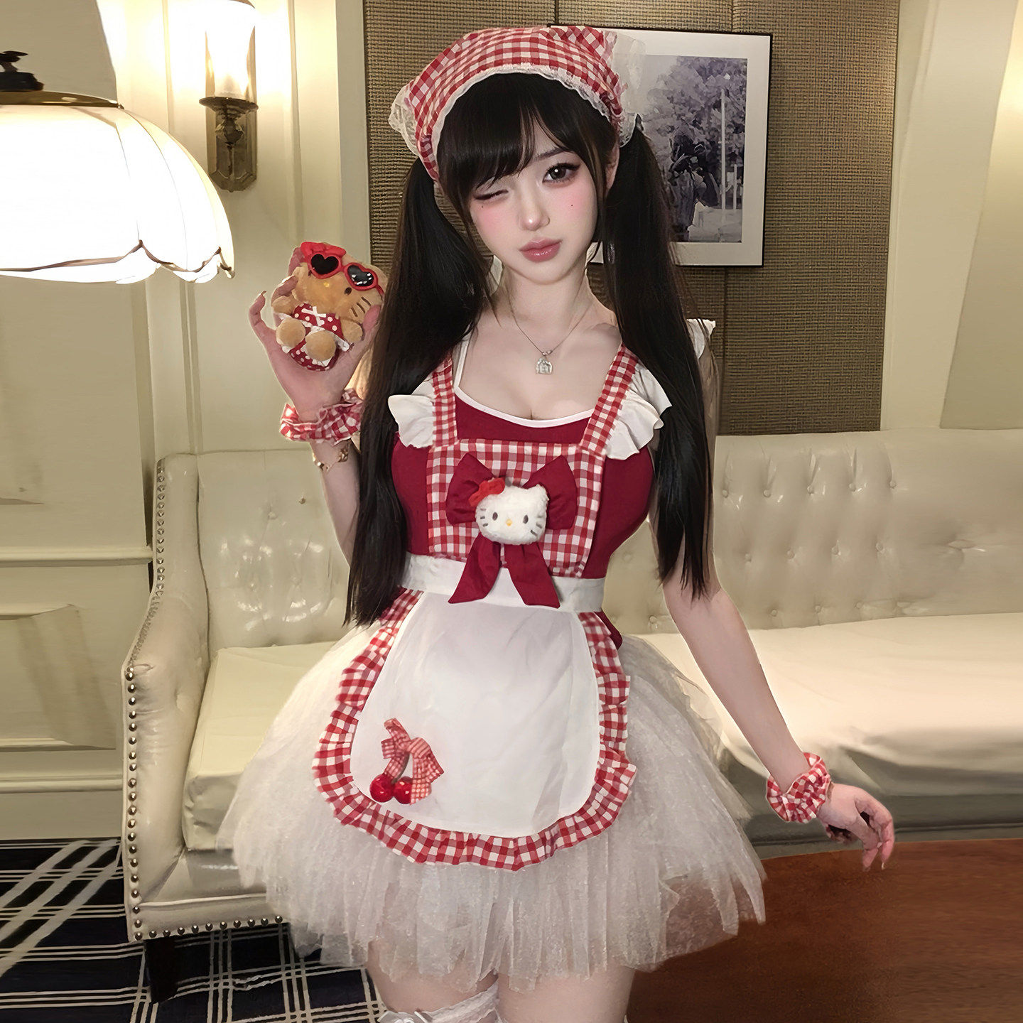 女仆女装可爱cos大码战袍制服套装性感蕾丝睡裙趣味甜妹连衣裙