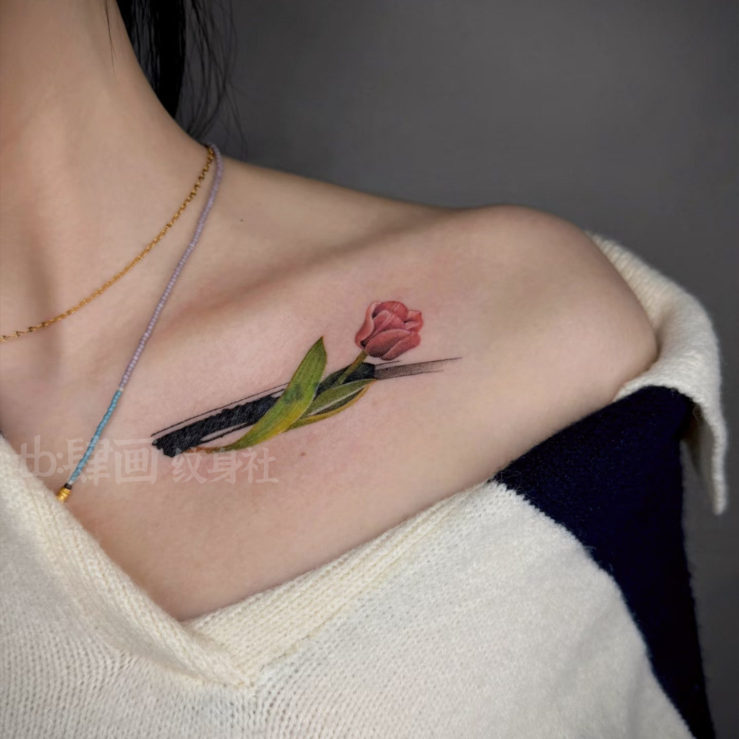 浪漫郁金香 锁骨高颜值彩色纹身贴女防水持久遮盖疤痕小清新贴纸