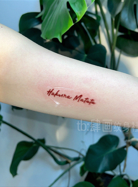 HAKUNA MATATA无忧无虑红色纹身贴纸手臂ins男女防水持久高级爆款