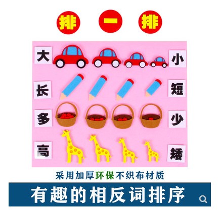 幼儿园中小班语言区角认知相反词大小排序不织布贴墙面玩教具材料