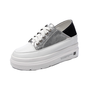 2021春款单鞋透气厚底内增高女鞋拼色帆布鞋子休闲8cm坡跟松糕鞋