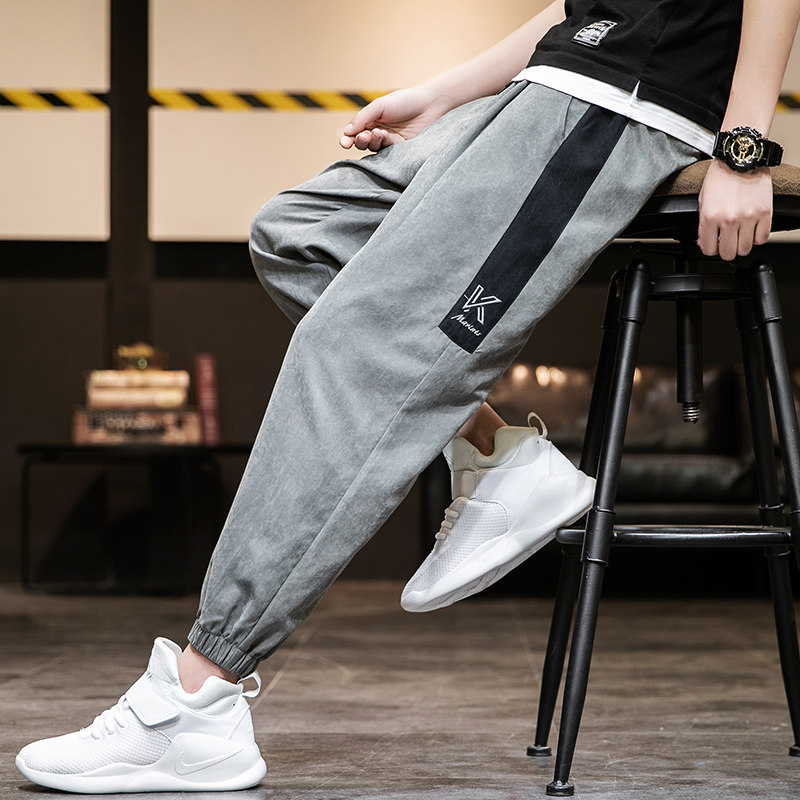 夏季9分九分裤男韩版潮流宽松百搭束脚8八分休闲小脚痞帅哈伦裤子