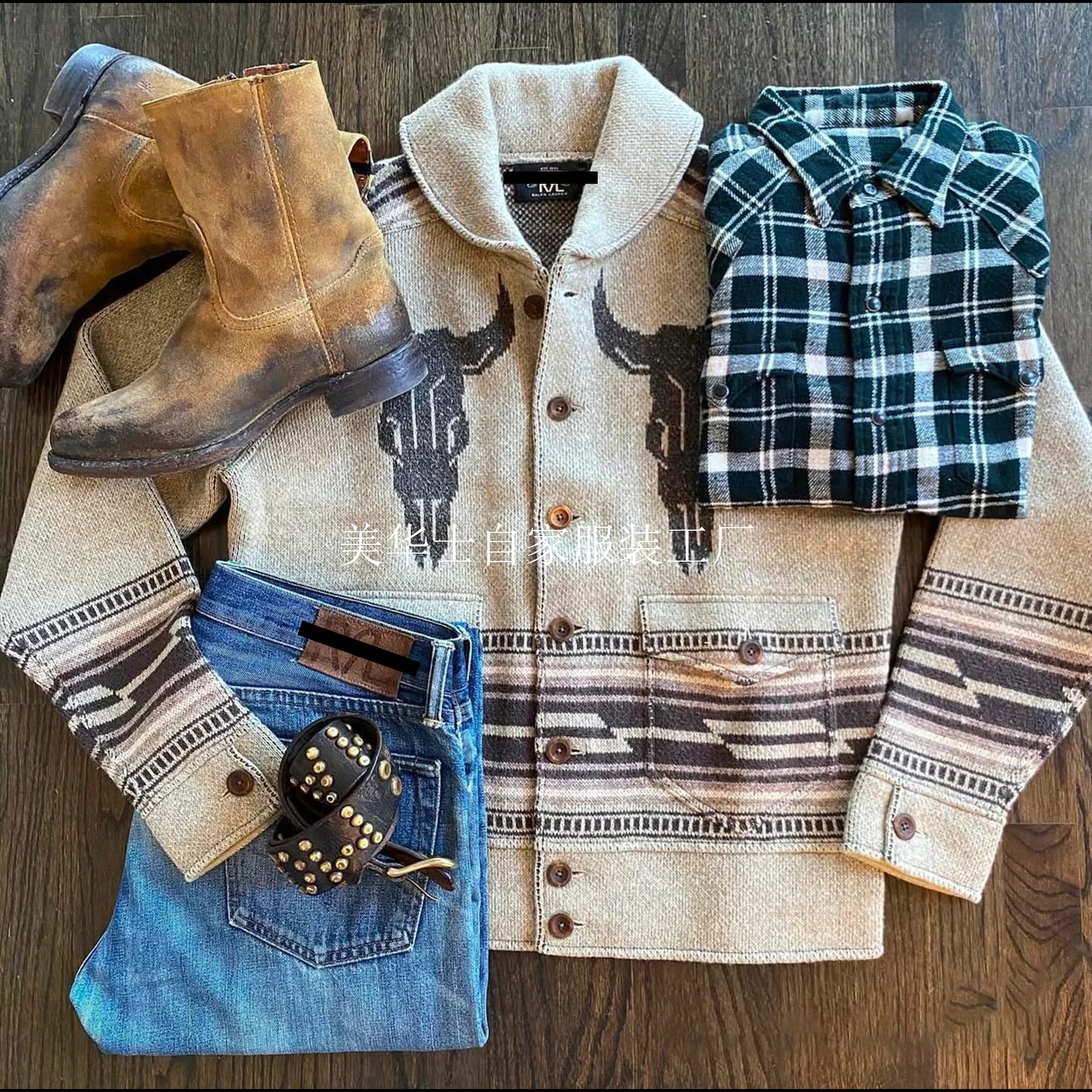 RRL西南风牛头青果领羊毛衫夹克