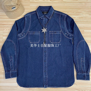 大码 现货 衬衫 刺子面料西部复古Vintage牛仔长袖 男 双RL稀有蓝染