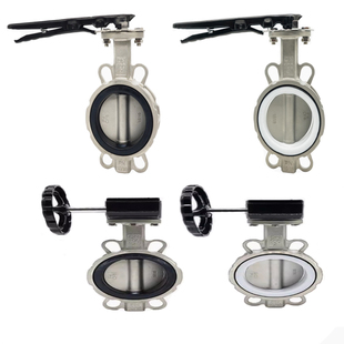 16P耐腐蚀耐高温DN50 手柄对夹式 不锈钢304乙丙四氟蝶阀D71X