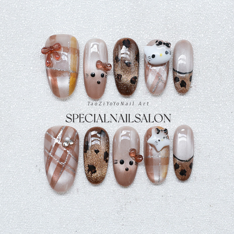 【奶豹kitty】纯手工穿戴甲2025新款可爱星星豹纹甜美高级感美甲